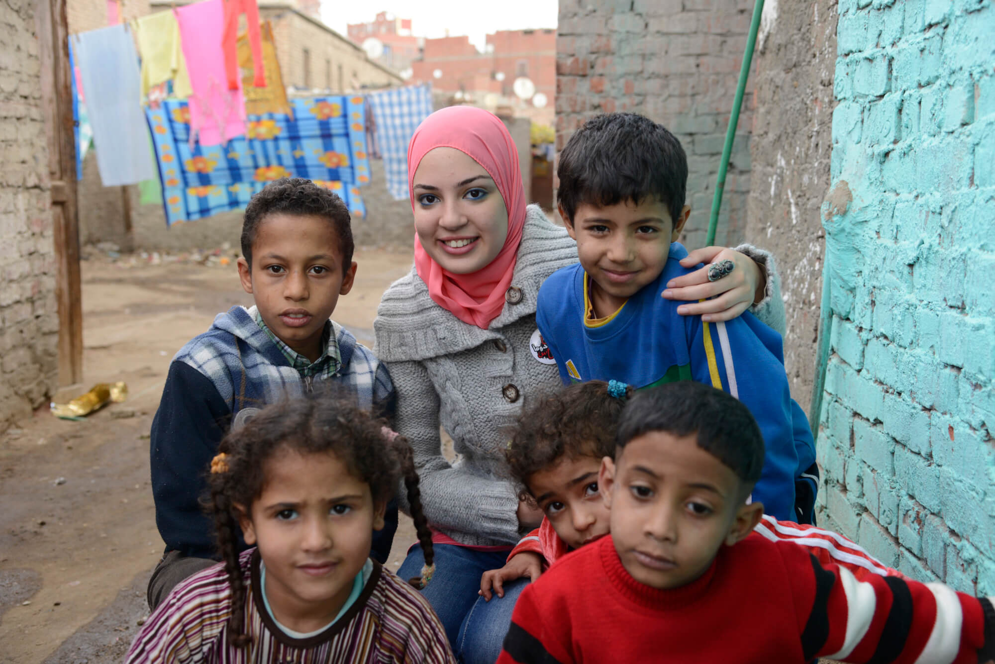 group of kids in a marginalized area