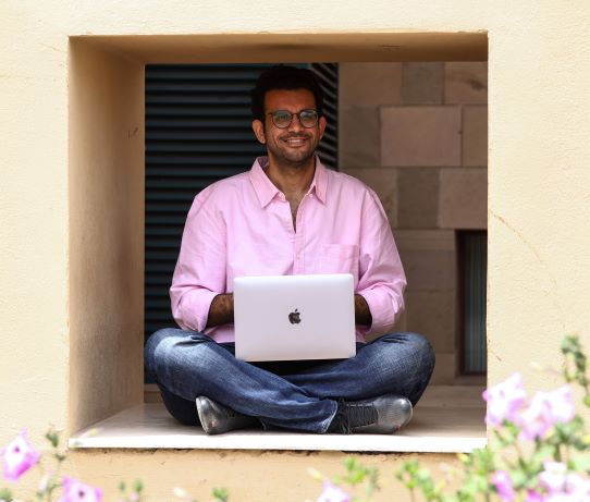 student working on a laptop