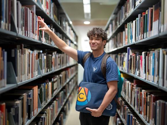 Student in the library